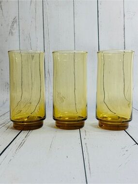 Set of 3 MCM Vintage-Libbey Glass Company amber honey gold  glass tumblers